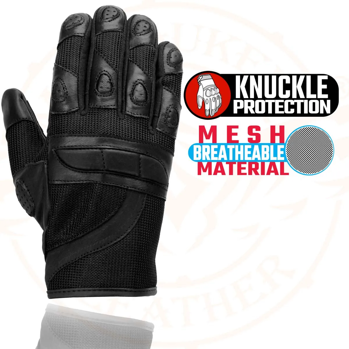 Milwaukee Leather SH802 Women's Black Leather and Mesh Racing Motorcycle Gloves w/ Padded Fingers