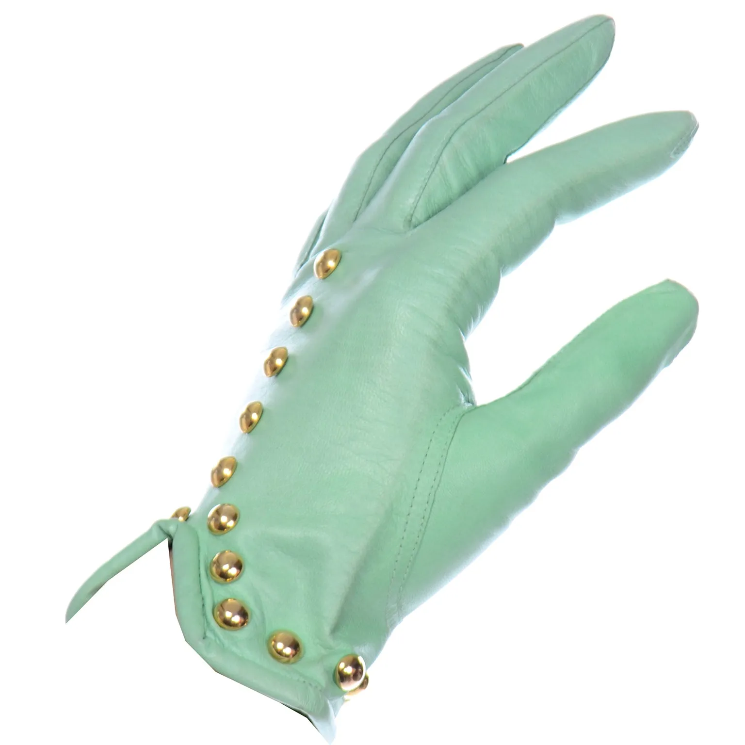 Mint Green Escada Margaretha Ley Leather Gloves With Gold Studs