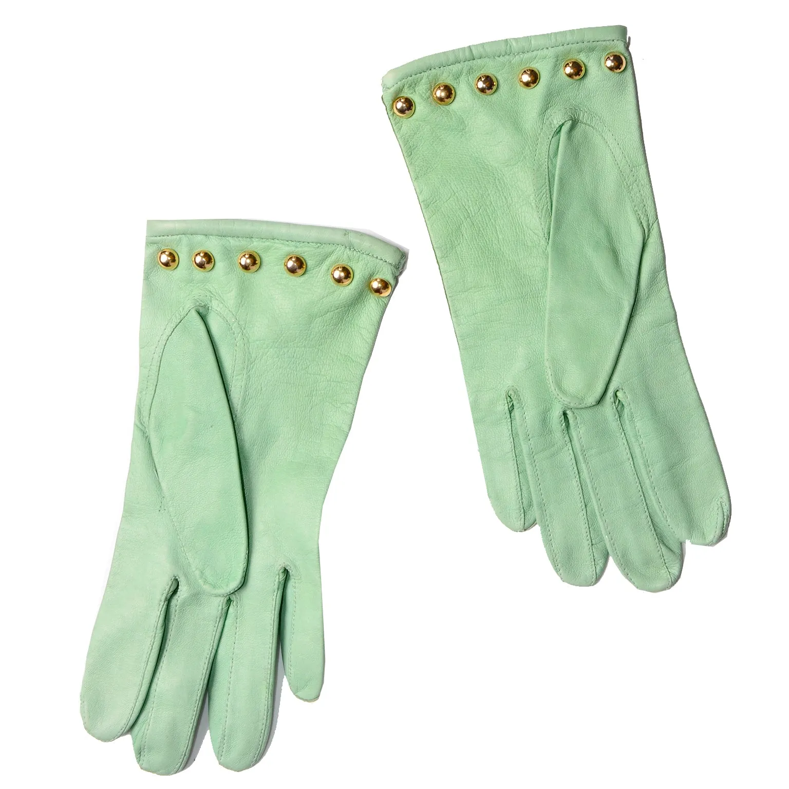 Mint Green Escada Margaretha Ley Leather Gloves With Gold Studs