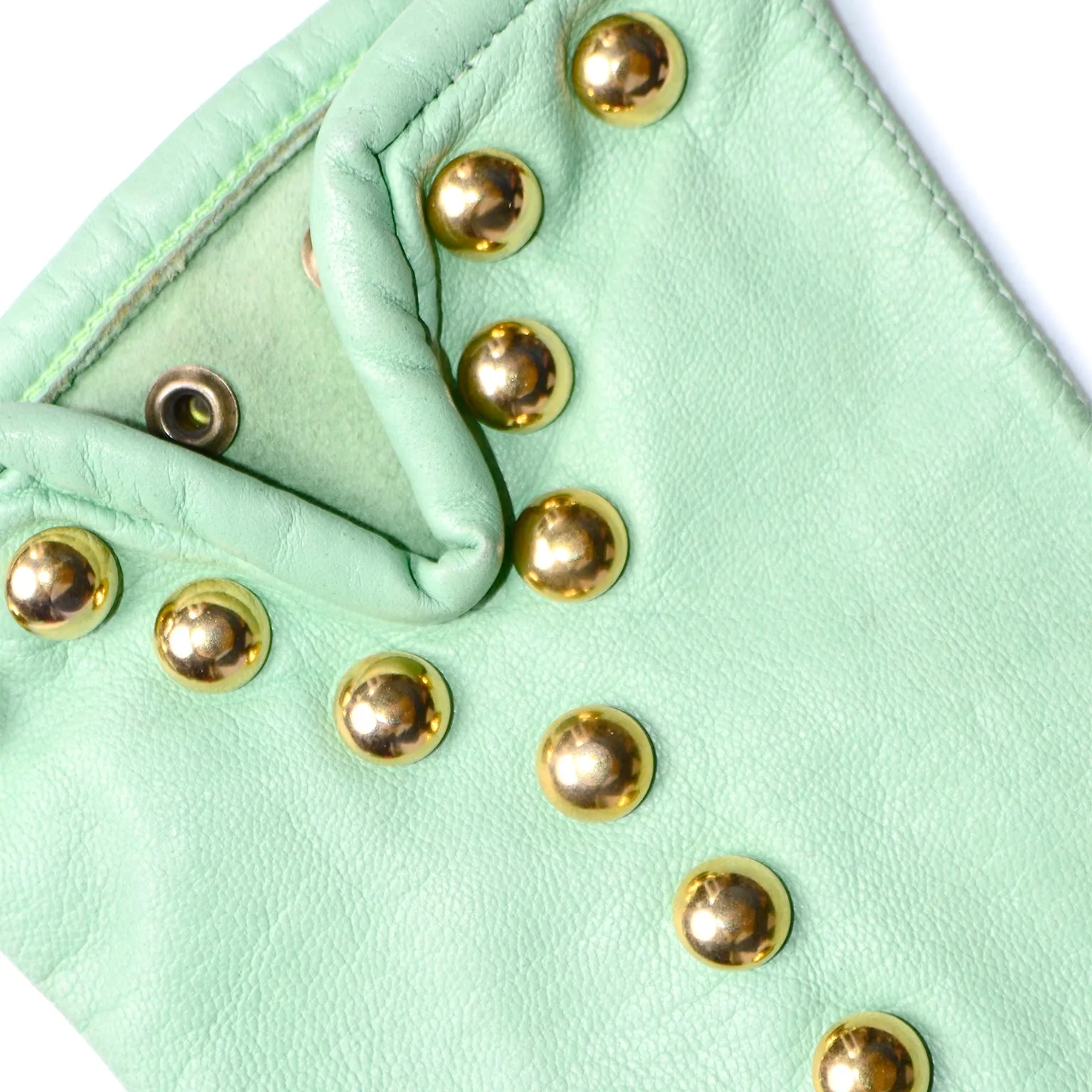 Mint Green Escada Margaretha Ley Leather Gloves With Gold Studs