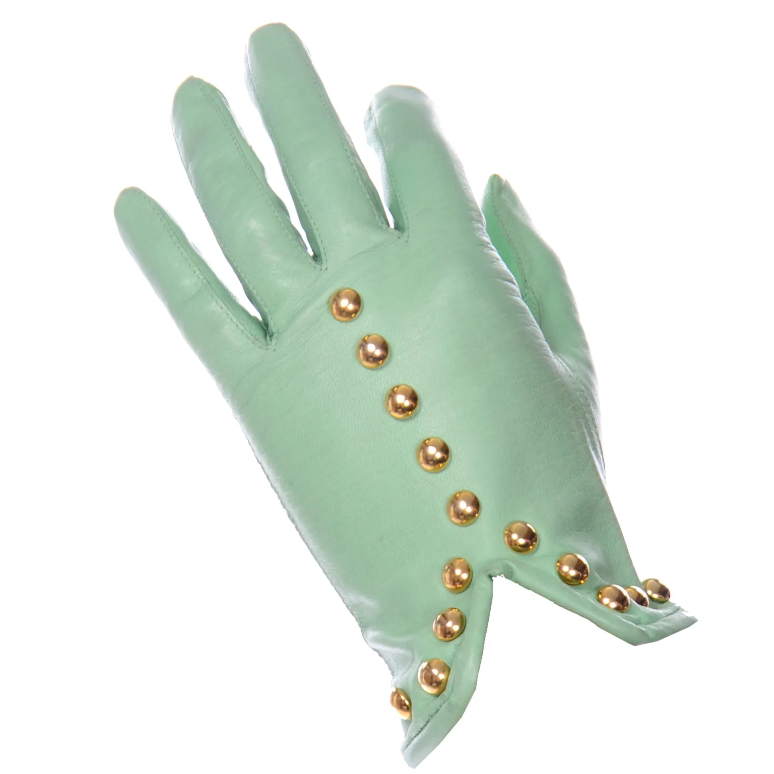 Mint Green Escada Margaretha Ley Leather Gloves With Gold Studs