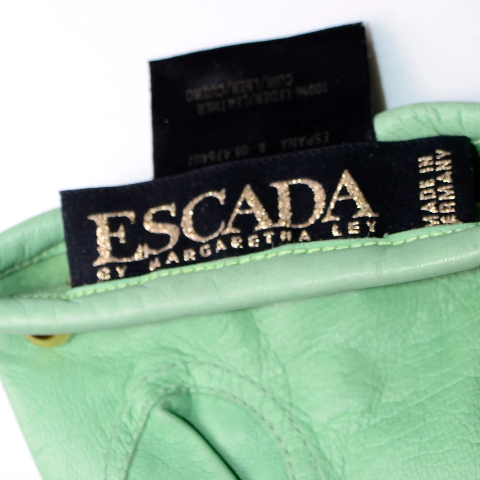 Mint Green Escada Margaretha Ley Leather Gloves With Gold Studs