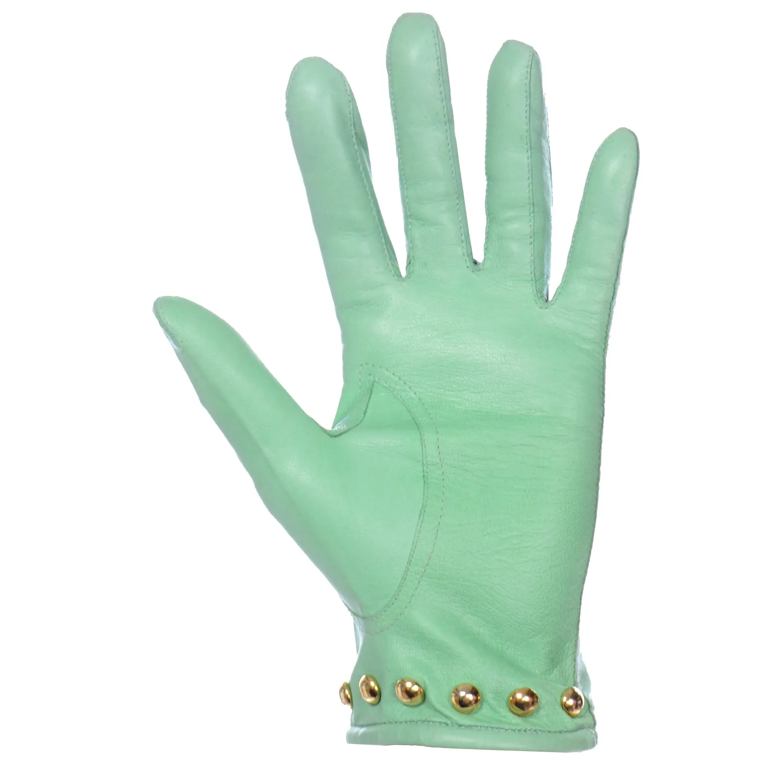 Mint Green Escada Margaretha Ley Leather Gloves With Gold Studs