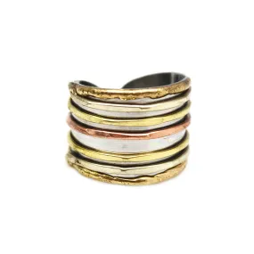 Mixed Metal Cuff Ring - Horizontal Lines