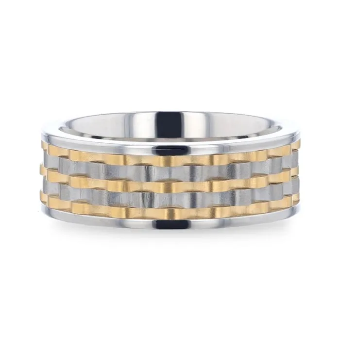 MONTROSE | Titanium Ring Wavy Gold and Gunmetal Texture