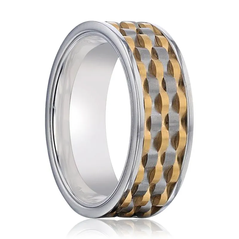 MONTROSE | Titanium Ring Wavy Gold and Gunmetal Texture