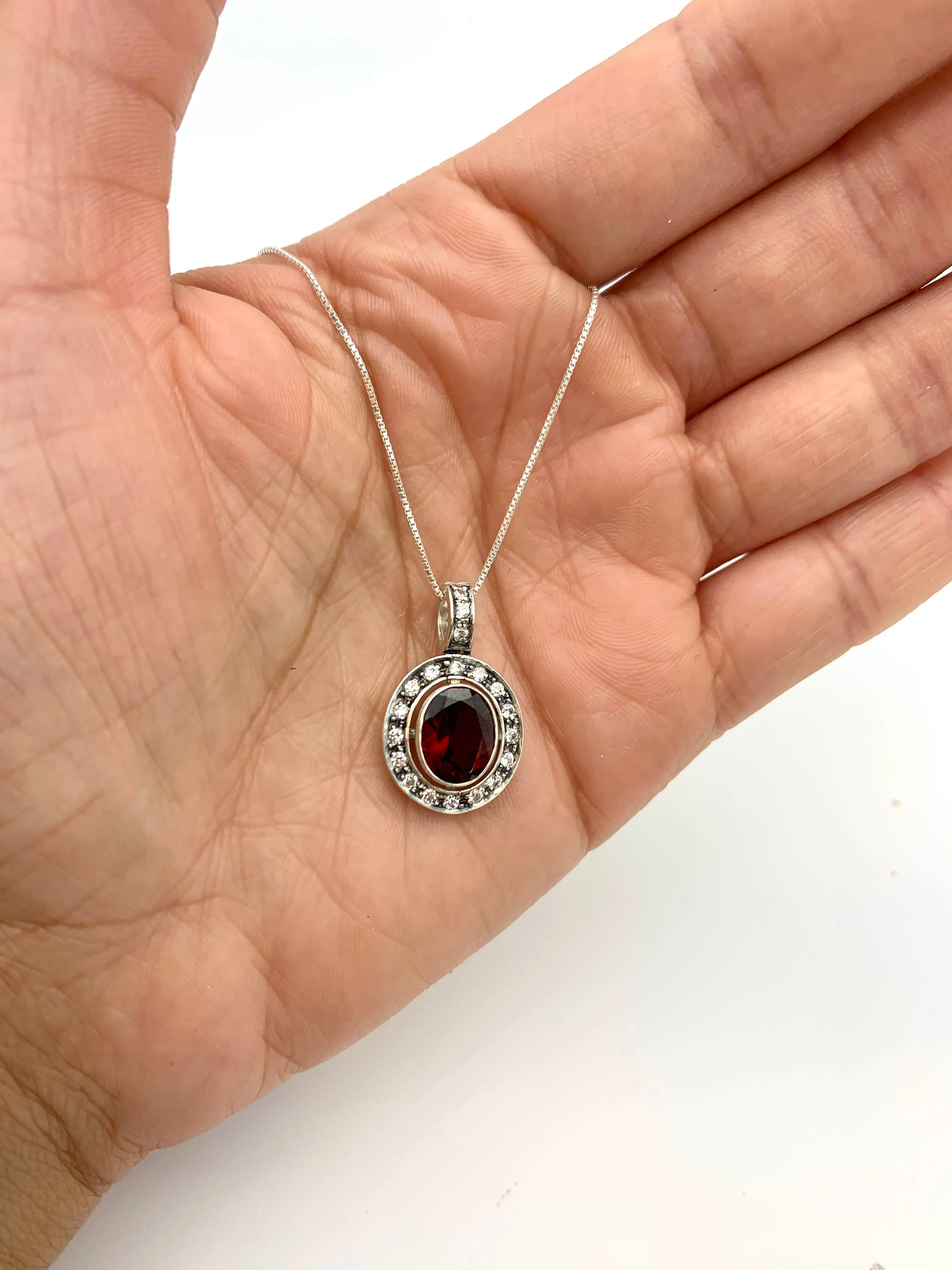 Natural Garnet Pendant - Red Vintage Necklace - Red Diamond Necklace