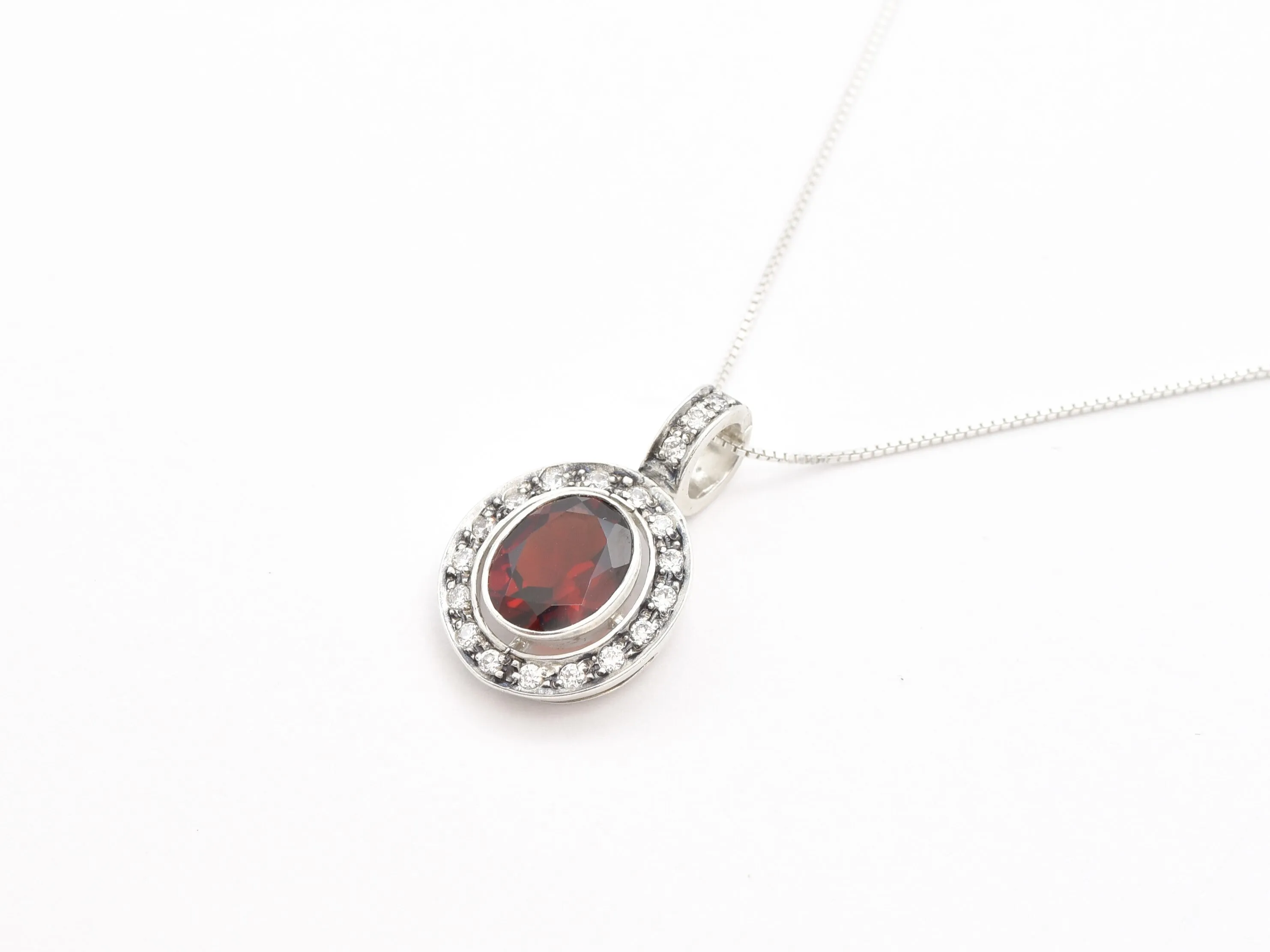 Natural Garnet Pendant - Red Vintage Necklace - Red Diamond Necklace