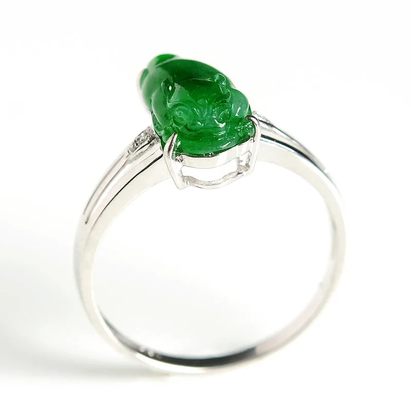 Natural Jade Ring Jadeite Gold Toad Ring RG32