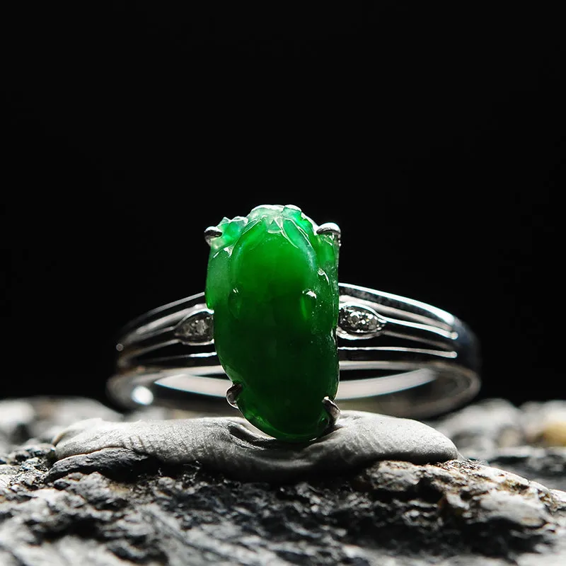 Natural Jade Ring Jadeite Gold Toad Ring RG32