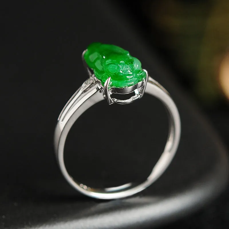 Natural Jade Ring Jadeite Gold Toad Ring RG32