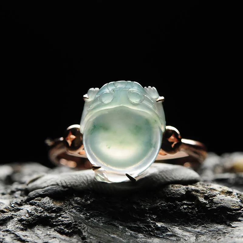 Natural Jade Ring Jadeite Gold Toad Ring RG83