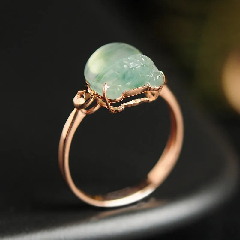 Natural Jade Ring Jadeite Gold Toad Ring RG83