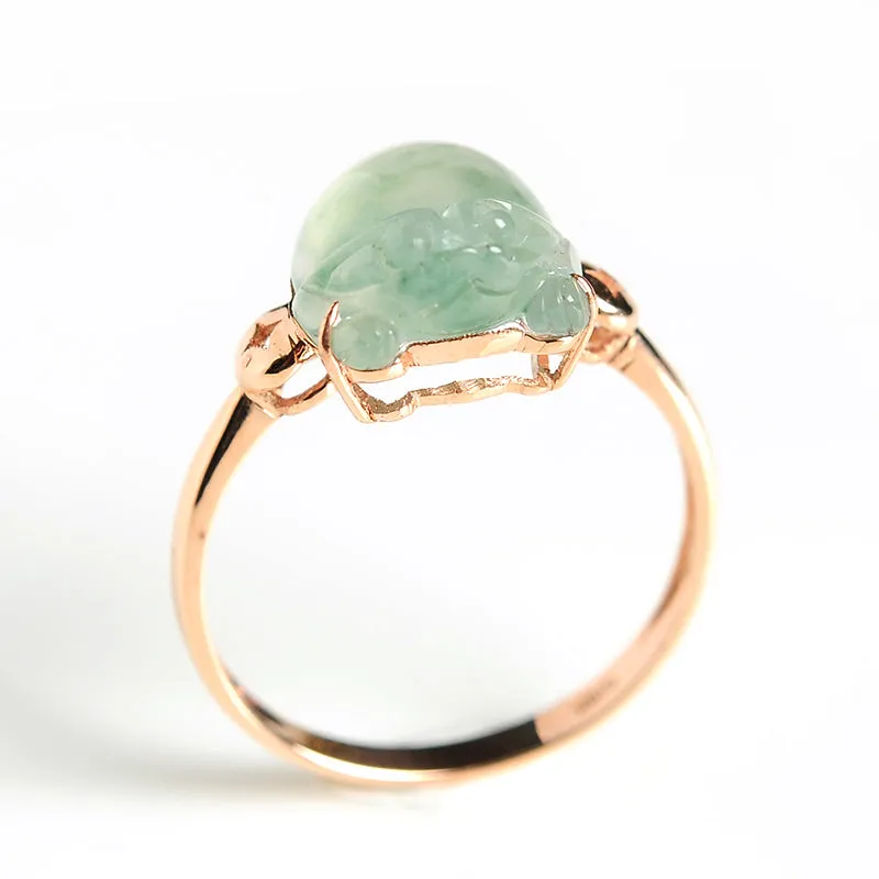 Natural Jade Ring Jadeite Gold Toad Ring RG83