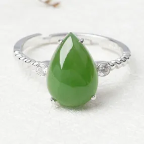 Natural Jade Ring Nephrite Silver Zircon Adjustable Ring ZNRG111