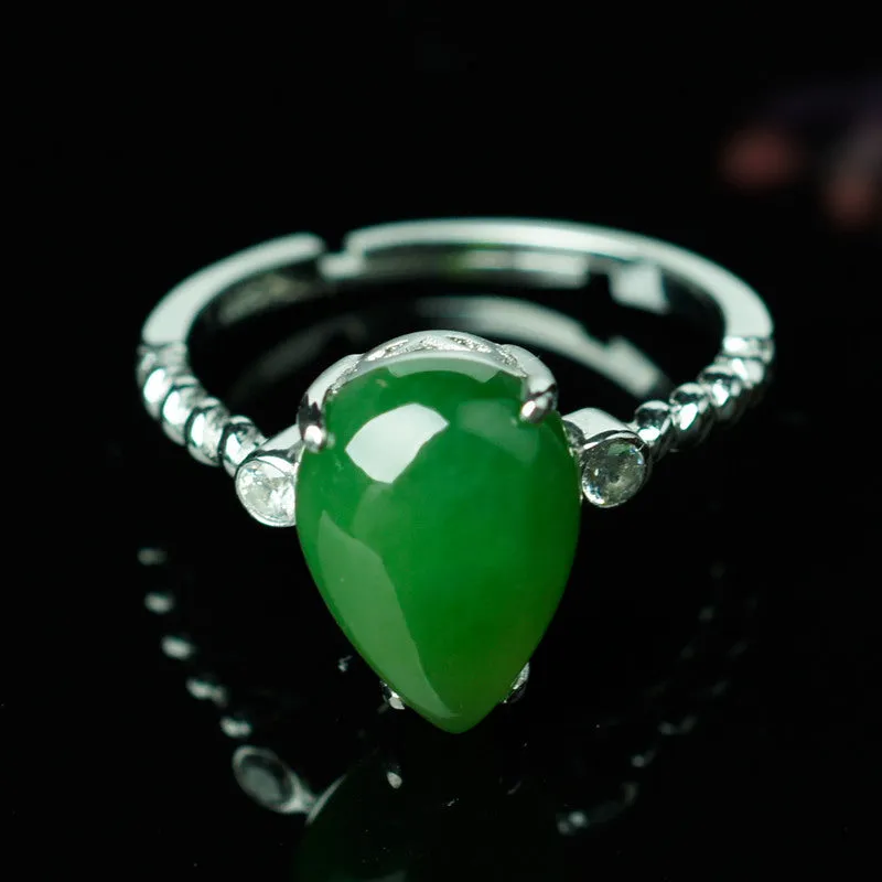 Natural Jade Ring Nephrite Silver Zircon Adjustable Ring ZNRG111