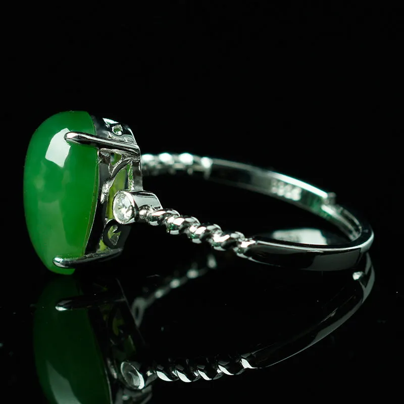 Natural Jade Ring Nephrite Silver Zircon Adjustable Ring ZNRG111