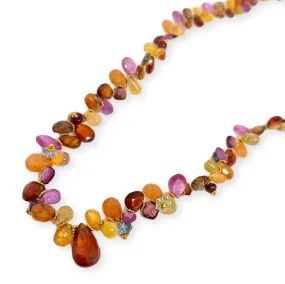 Natural Multi Colored Gemstone Necklace Summer Briolette Garnet Opal Sap. 18KY