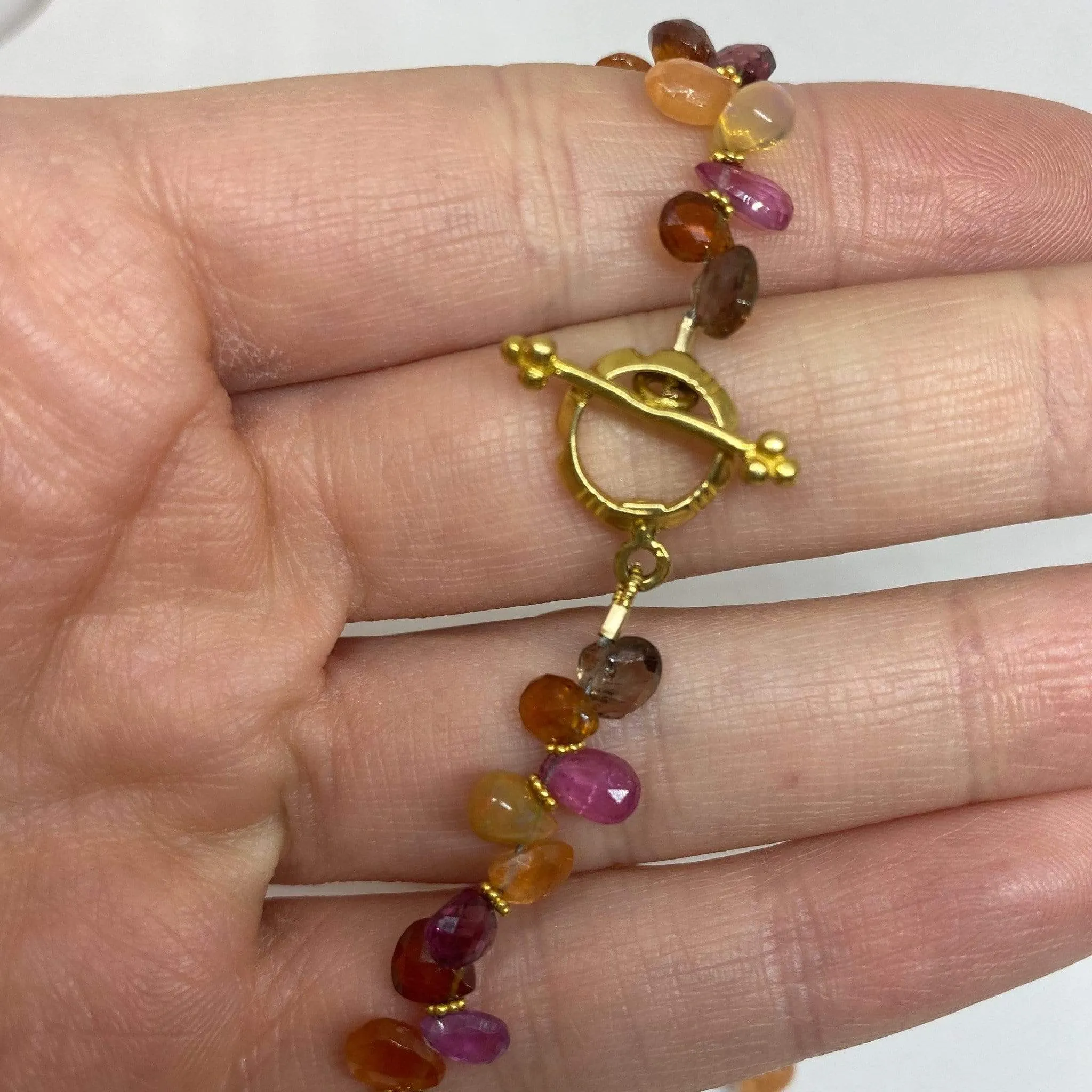 Natural Multi Colored Gemstone Necklace Summer Briolette Garnet Opal Sap. 18KY