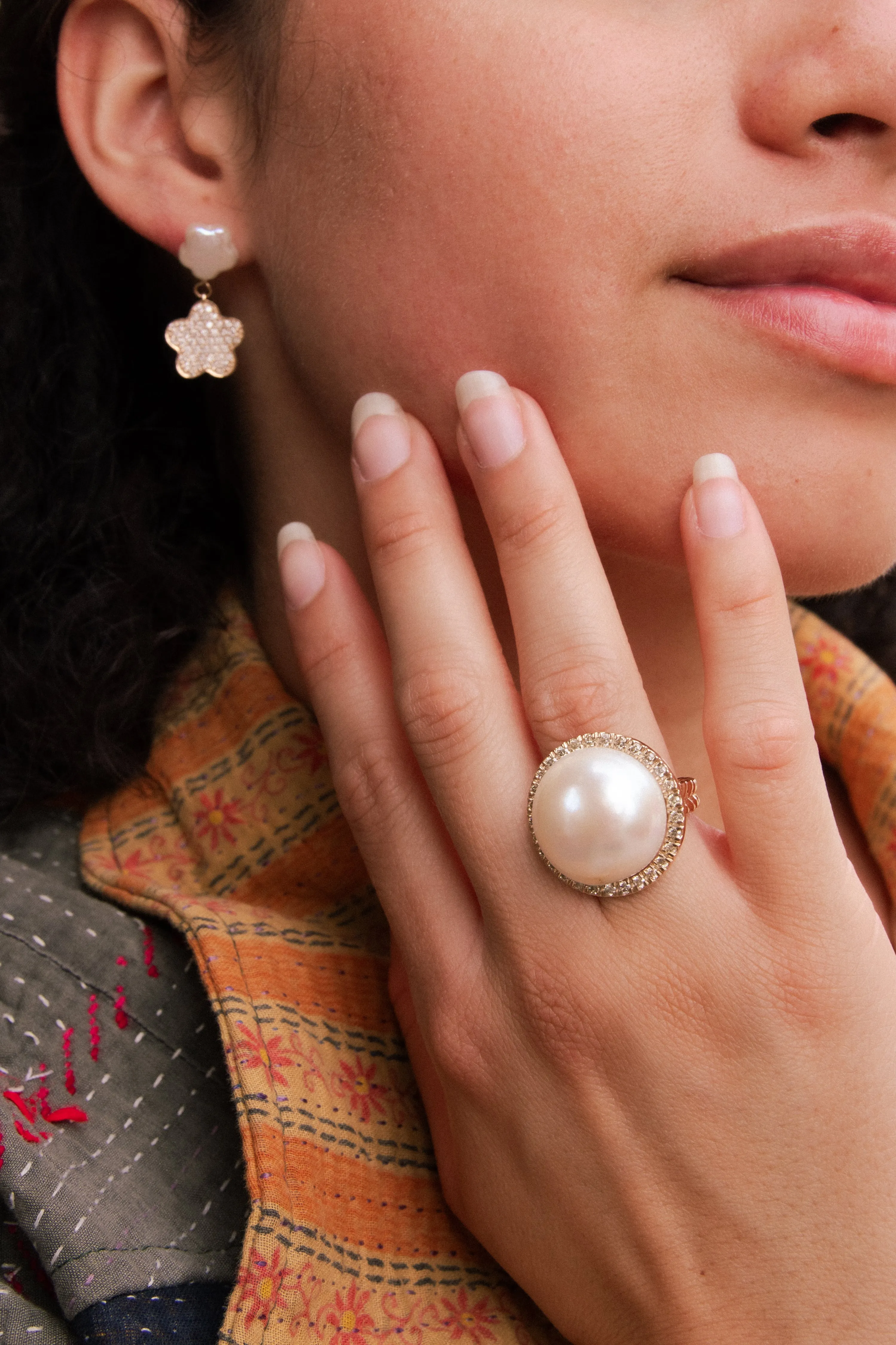 Natural Pearl Diamond Ring