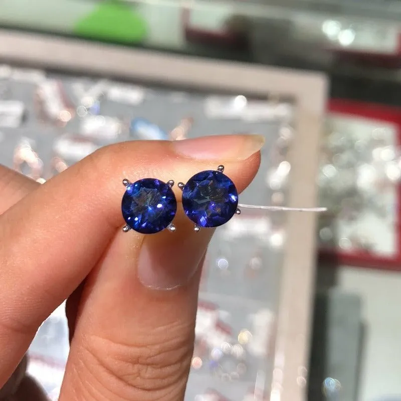 Natural Tanzanite & Silver Stud Earrings - 8mm