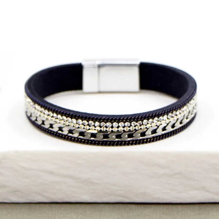 Navy Crystal And Chain Bracelet