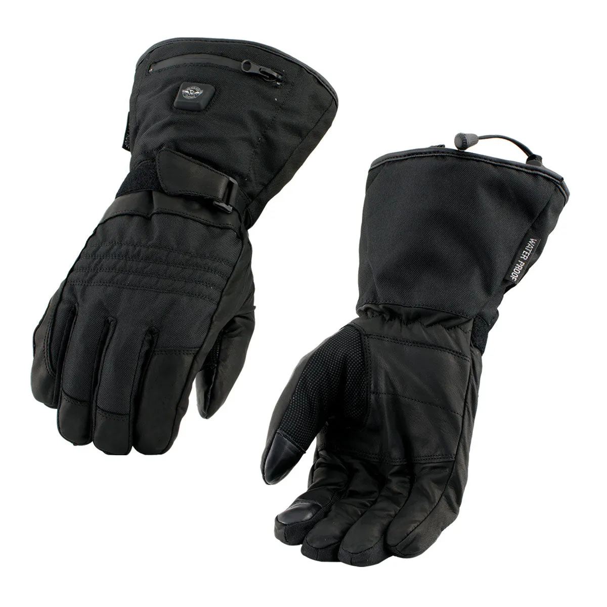 Nexgen Heat NXG17501SET Men’s Black Leather and Textile Heated Motorcycle Gloves w/Battery and Harness Wire