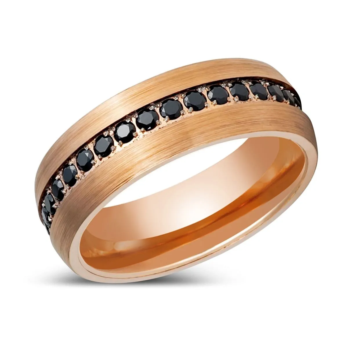 NOIRZIRCON | Rose Gold Tungsten Ring, Domed Ring, Black CZ Ring