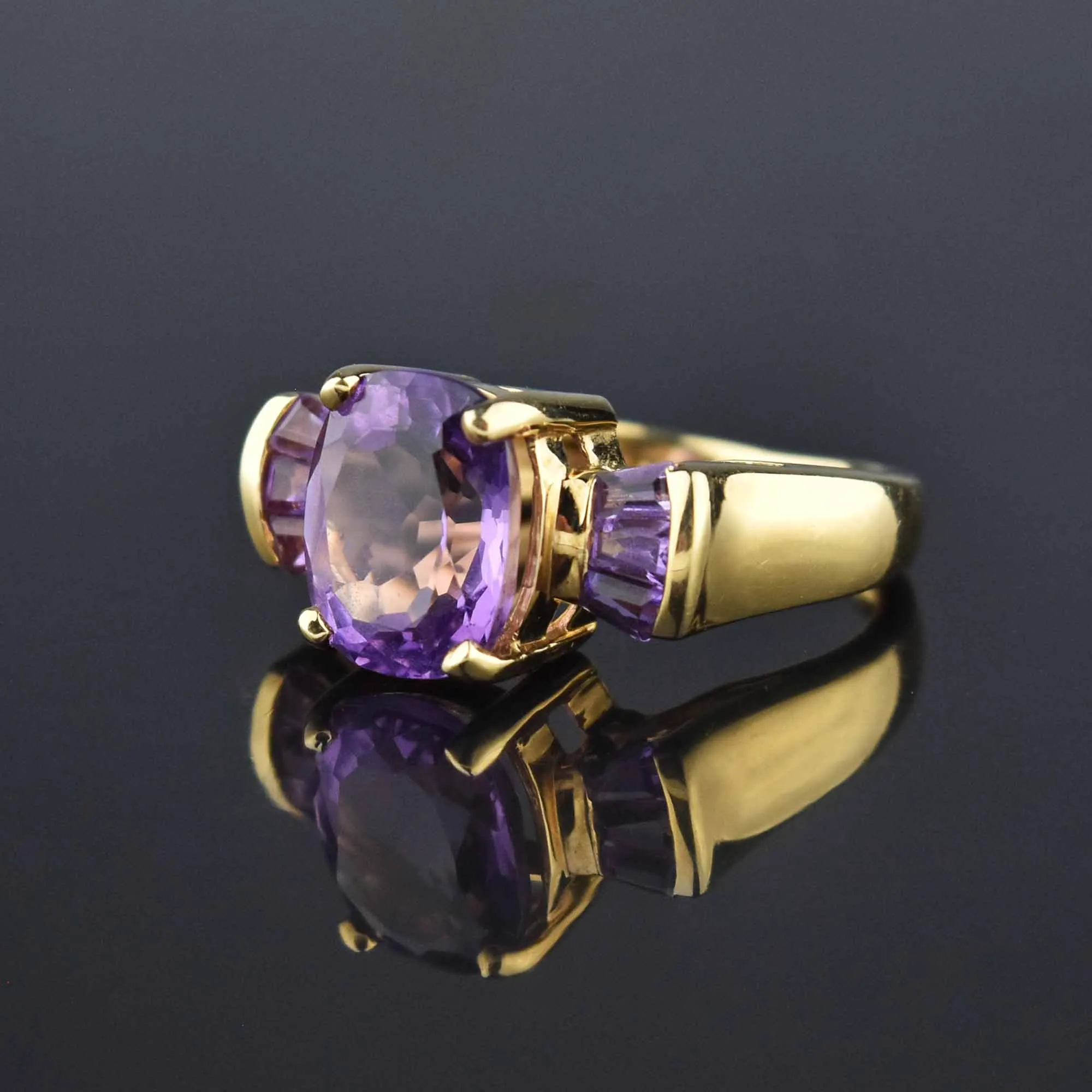 ON HOLD Oval Baguette Natural Amethyst 14K Gold Cocktail Ring