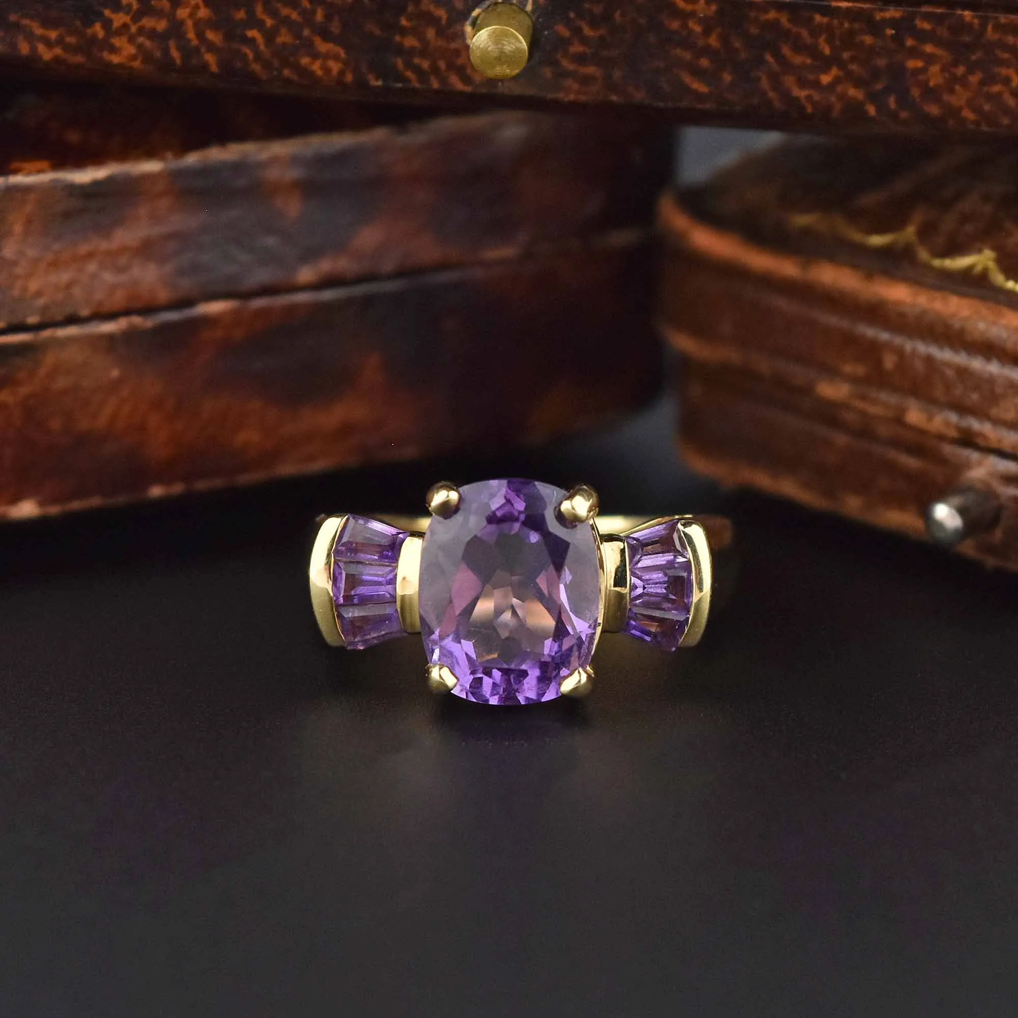 ON HOLD Oval Baguette Natural Amethyst 14K Gold Cocktail Ring