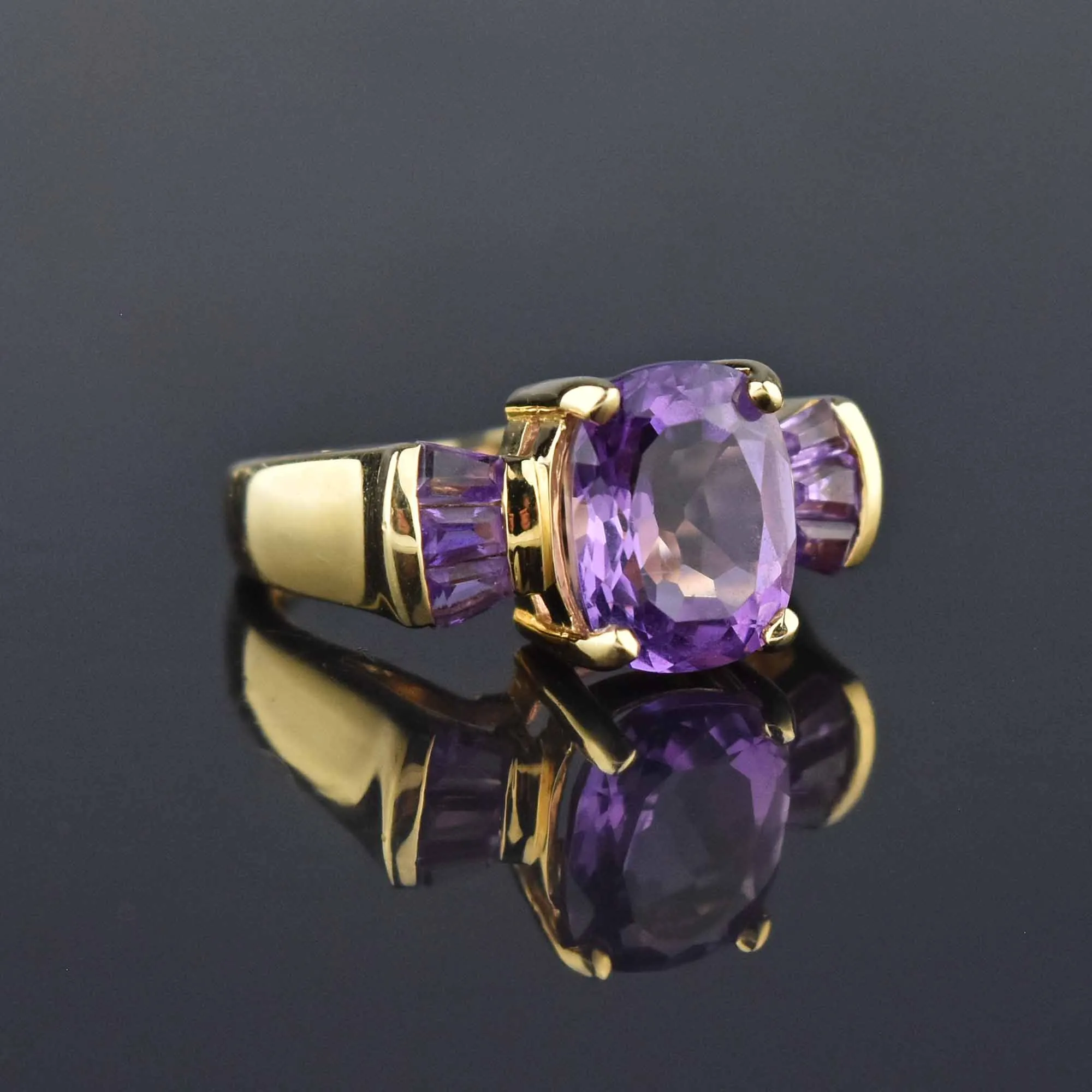 ON HOLD Oval Baguette Natural Amethyst 14K Gold Cocktail Ring