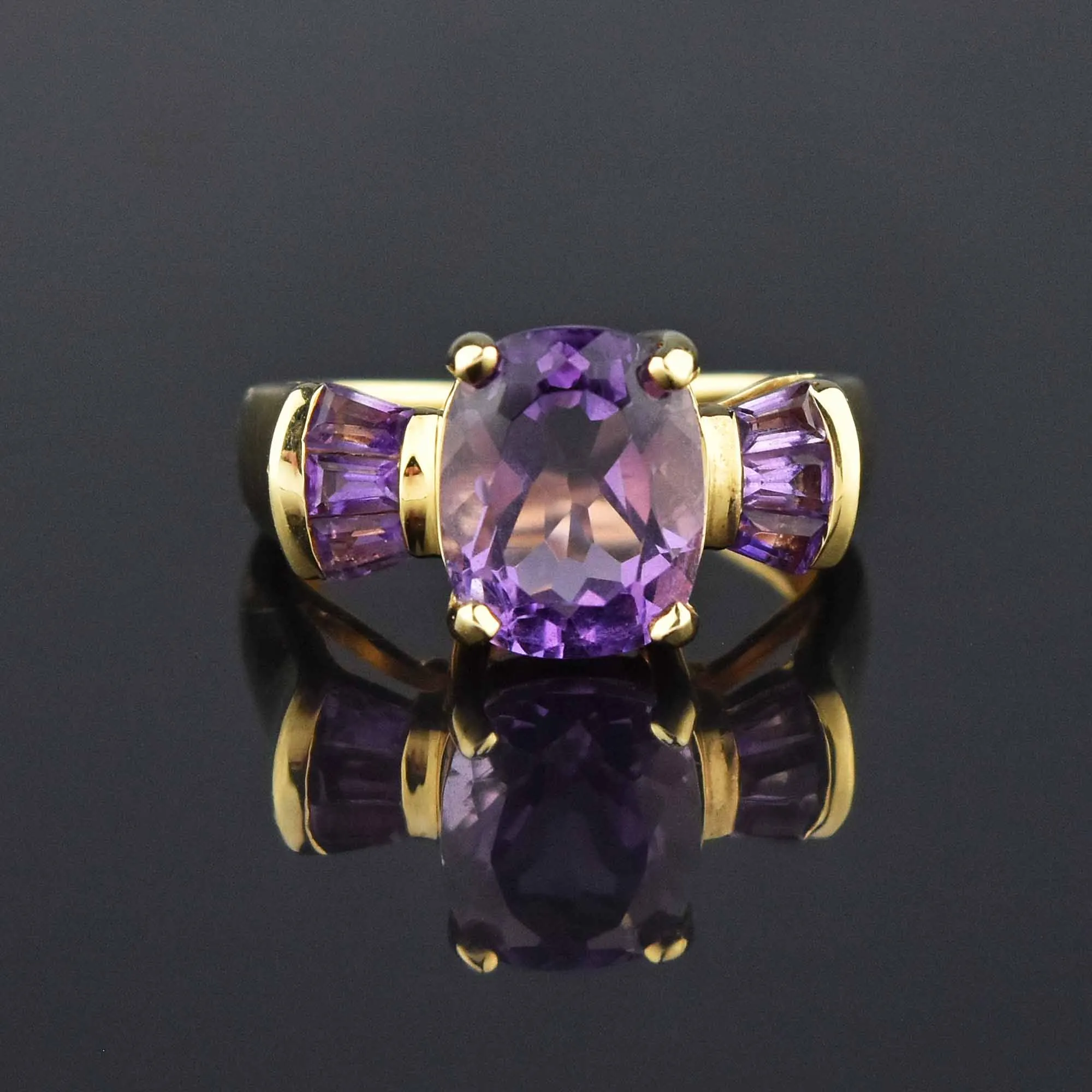 ON HOLD Oval Baguette Natural Amethyst 14K Gold Cocktail Ring