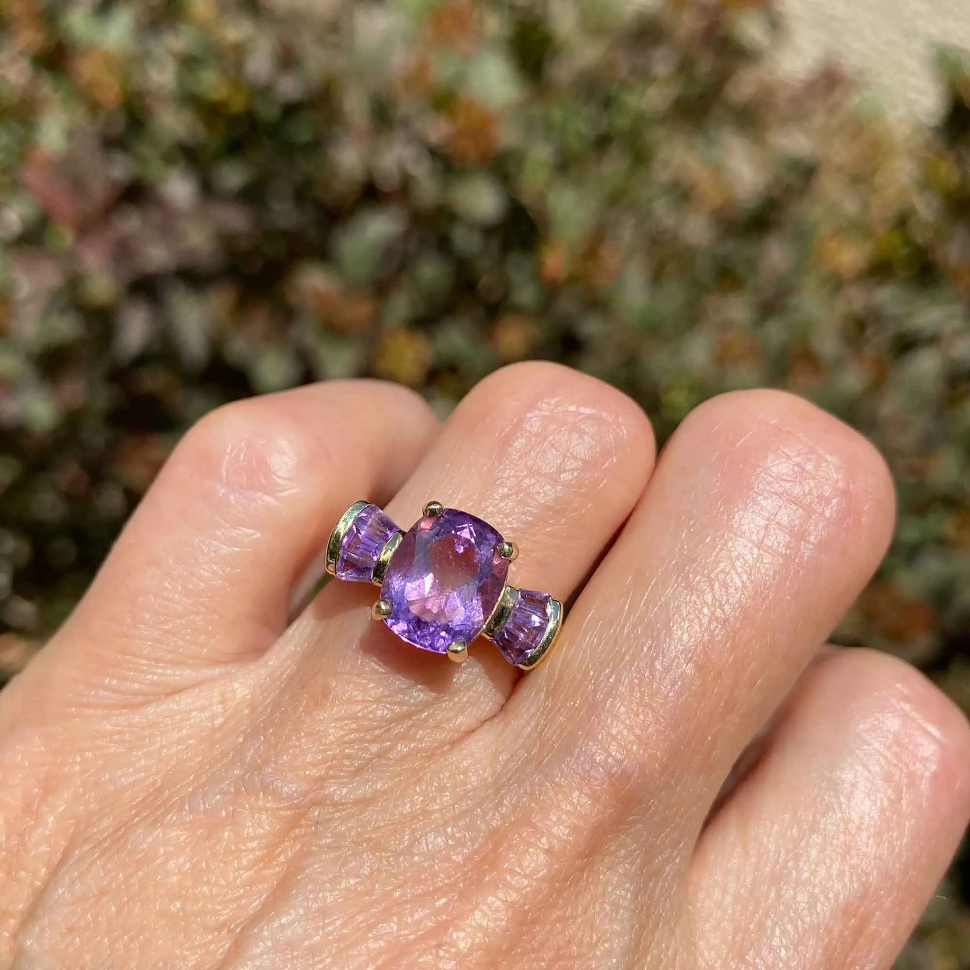 ON HOLD Oval Baguette Natural Amethyst 14K Gold Cocktail Ring