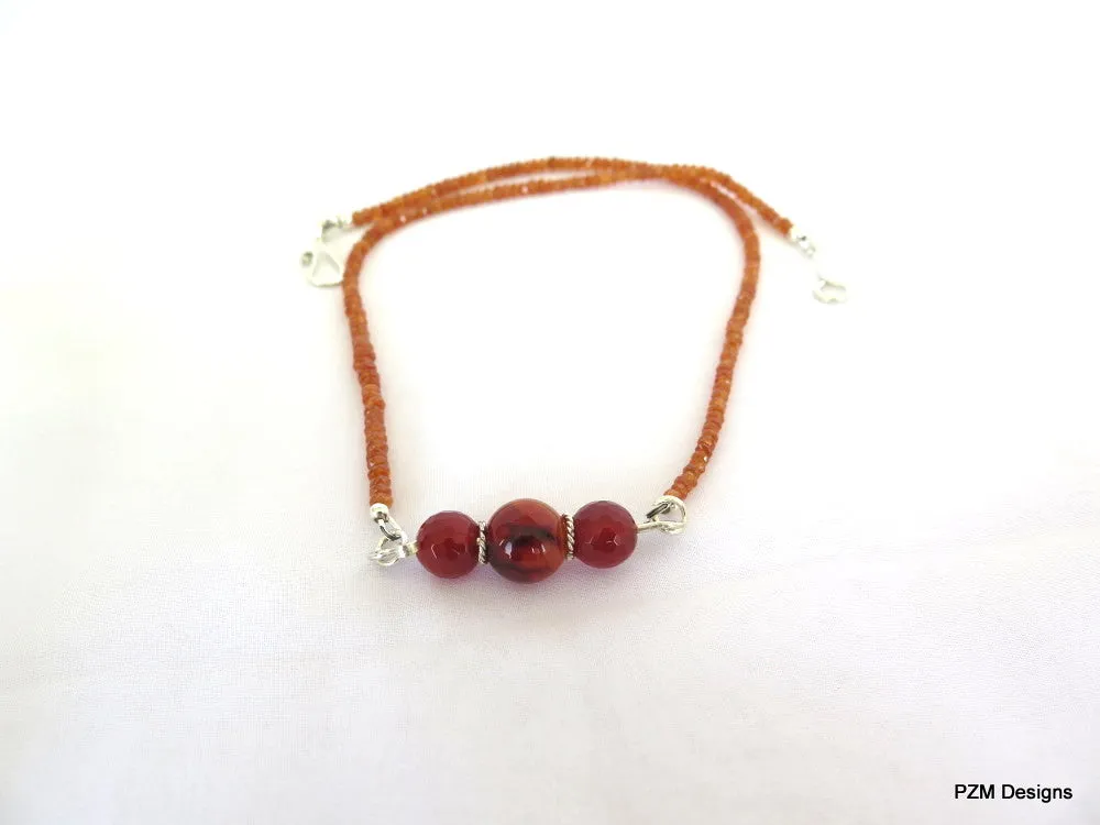 Orange garnet trapeze necklace, spessartite garnet and fire agate gemstone necklace