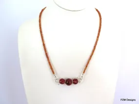 Orange garnet trapeze necklace, spessartite garnet and fire agate gemstone necklace