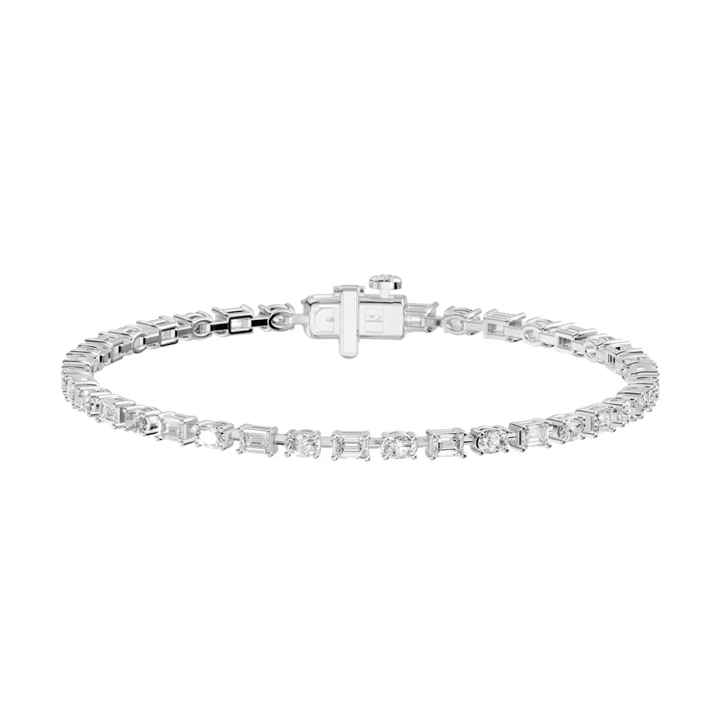 Oval and Emerald Cut Tennis Bracelet with 3.00ct of Laboratory Grown Diamonds in Sterling Silver and Platinum