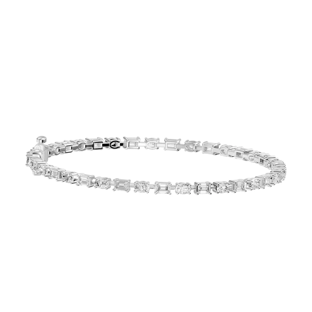 Oval and Emerald Cut Tennis Bracelet with 3.00ct of Laboratory Grown Diamonds in Sterling Silver and Platinum