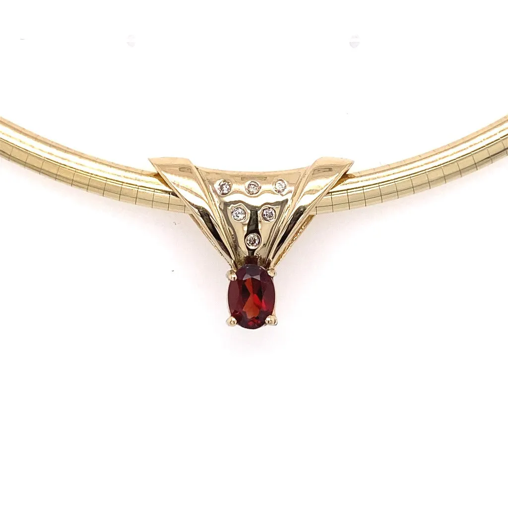 Oval Garnet and Diamond slide 14kt Yellow gold