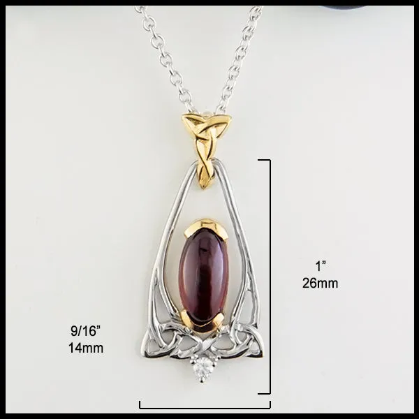 Oval Garnet and Trinity Knot Gold Pendant