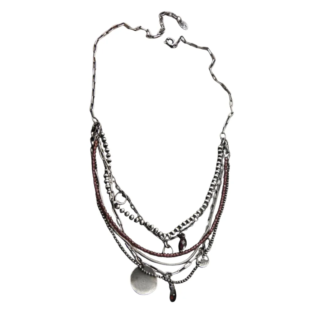 Oxidized sterling silver layered garnet necklace - 110