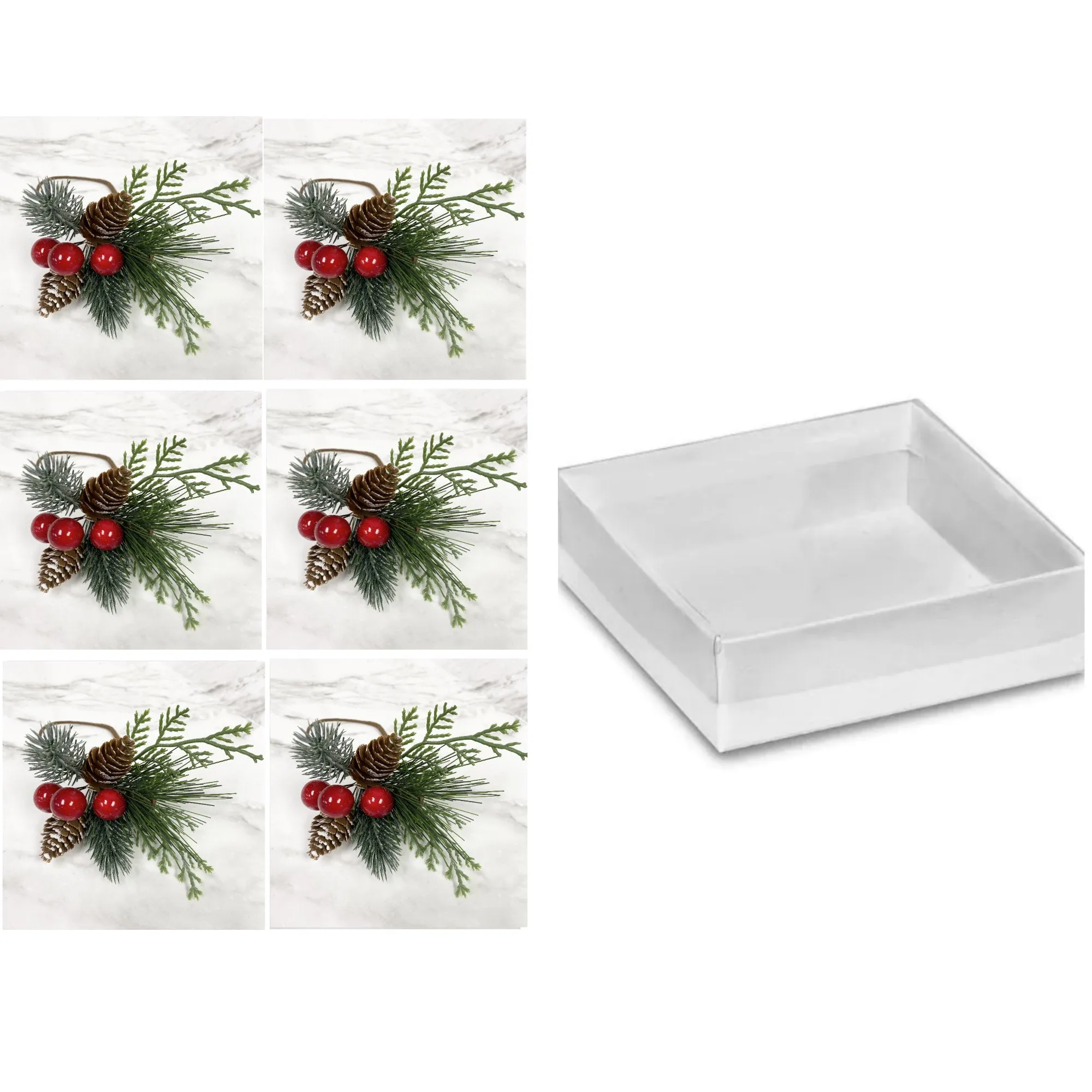 Pack of 6-Gift box packed Special Edition napkin ring live-like pine needle pine cone berries