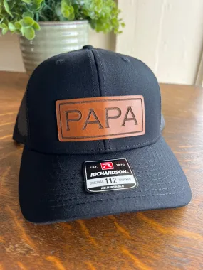 Papa Christmas Hat for Dad. Richardson 112 leather patch trucker hat for Dad. Gift for Papa. Christmas Gift for dad. Dad Hat gift.