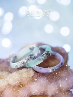 Pastel blue, purple and mint with silver flakes faceted resin ring set of 3