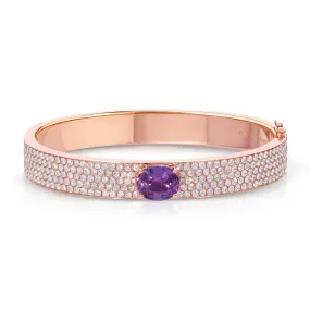 PAVÉ DIAMOND OVAL BRACELET WITH CUSHION CUT PINK SAPPHIRE CENTER