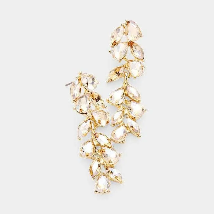 Pear Lt Topaz Marquise Crystal Vine Evening Earrings