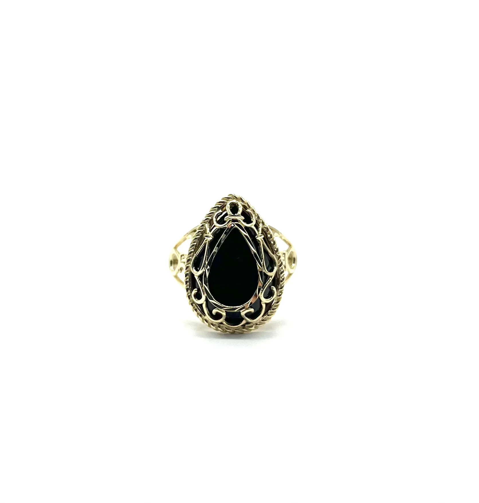 Pear Shaped Black Onyx Cutout Ring