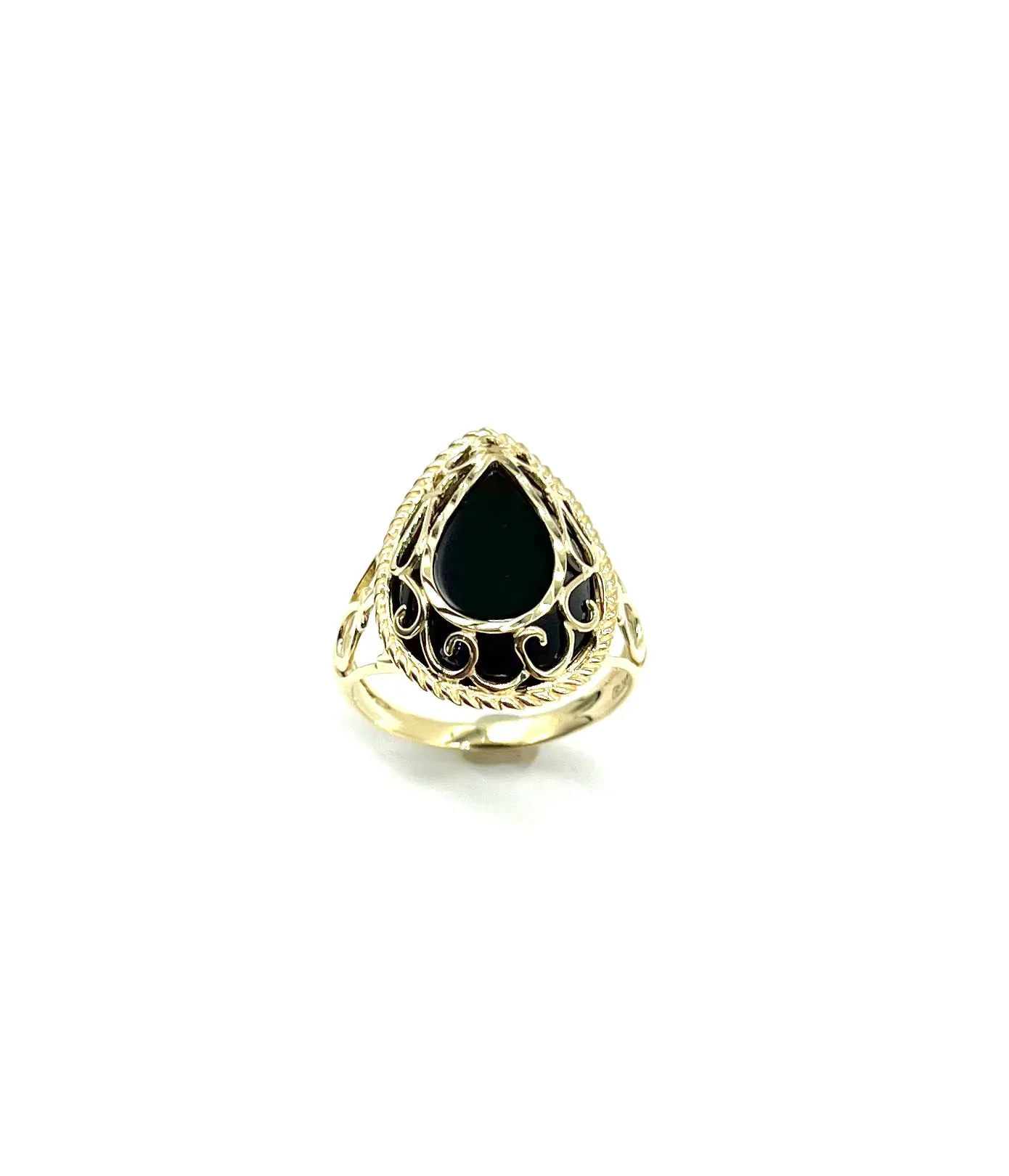 Pear Shaped Black Onyx Cutout Ring