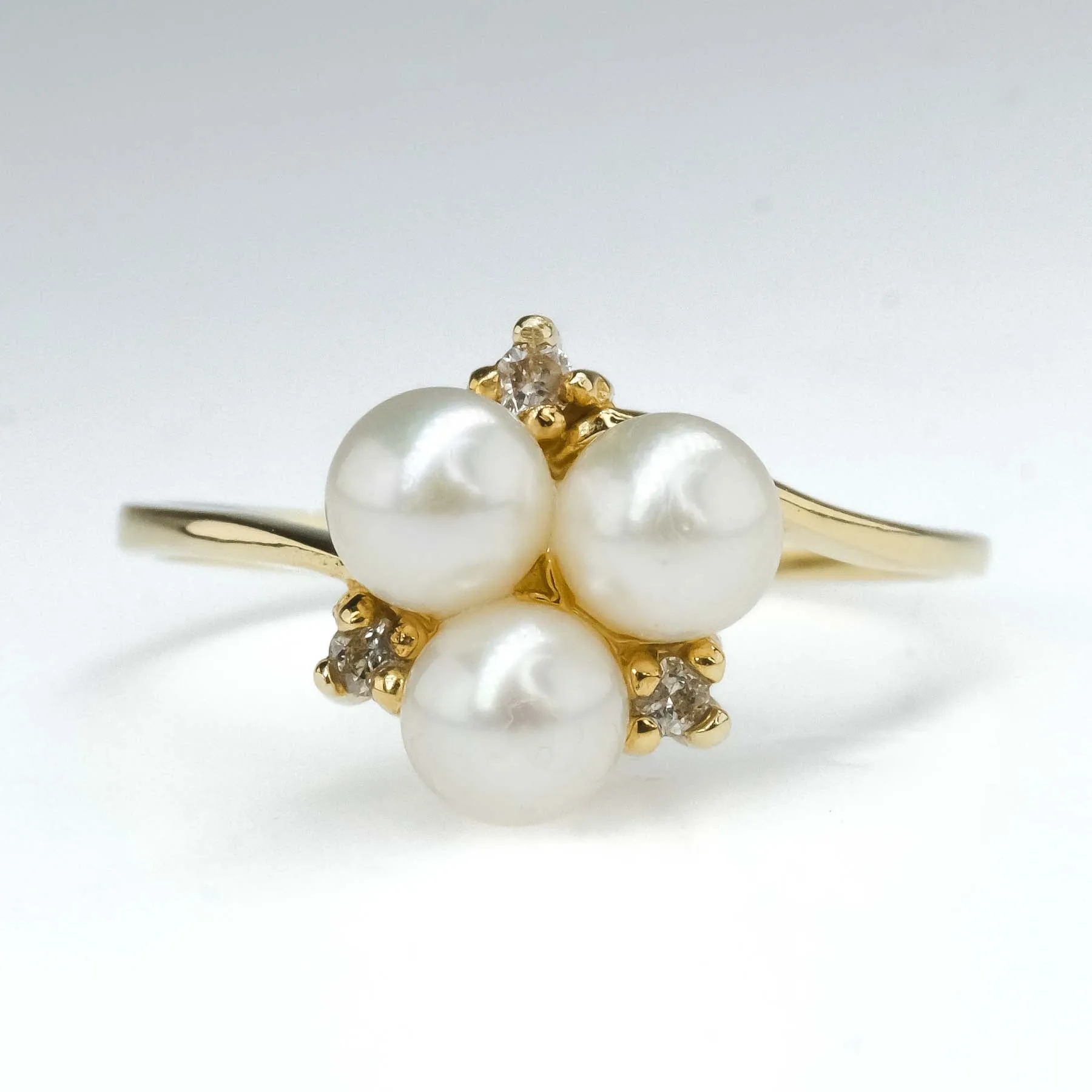 Pearl & Diamond Accented Bypass Ring Size 6.5 in 14K Yellow Gold