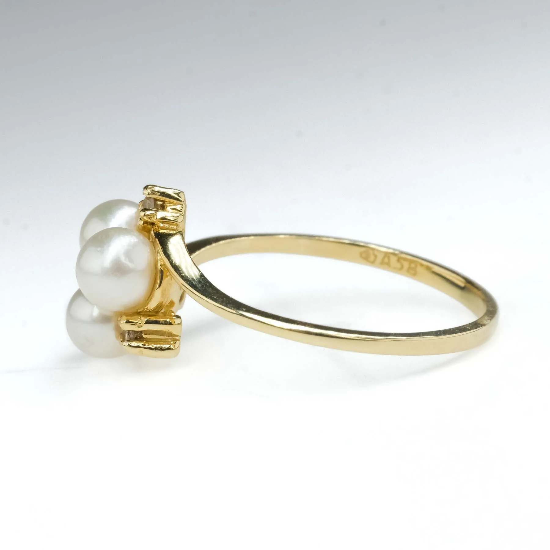 Pearl & Diamond Accented Bypass Ring Size 6.5 in 14K Yellow Gold