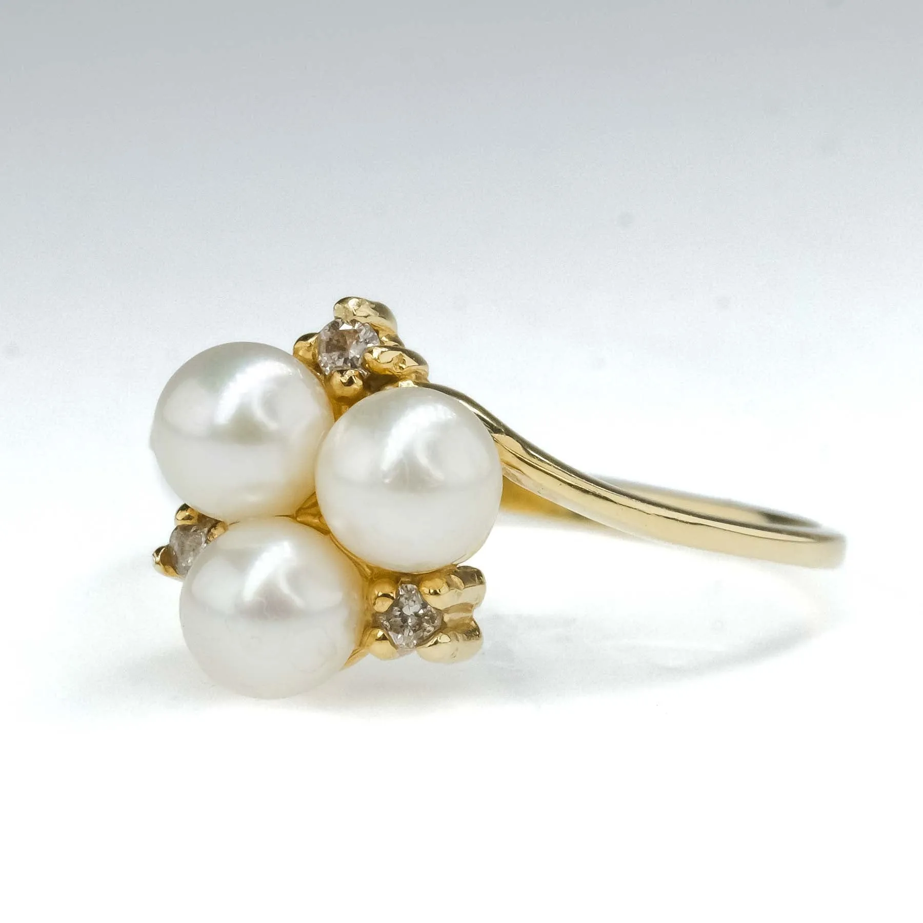 Pearl & Diamond Accented Bypass Ring Size 6.5 in 14K Yellow Gold